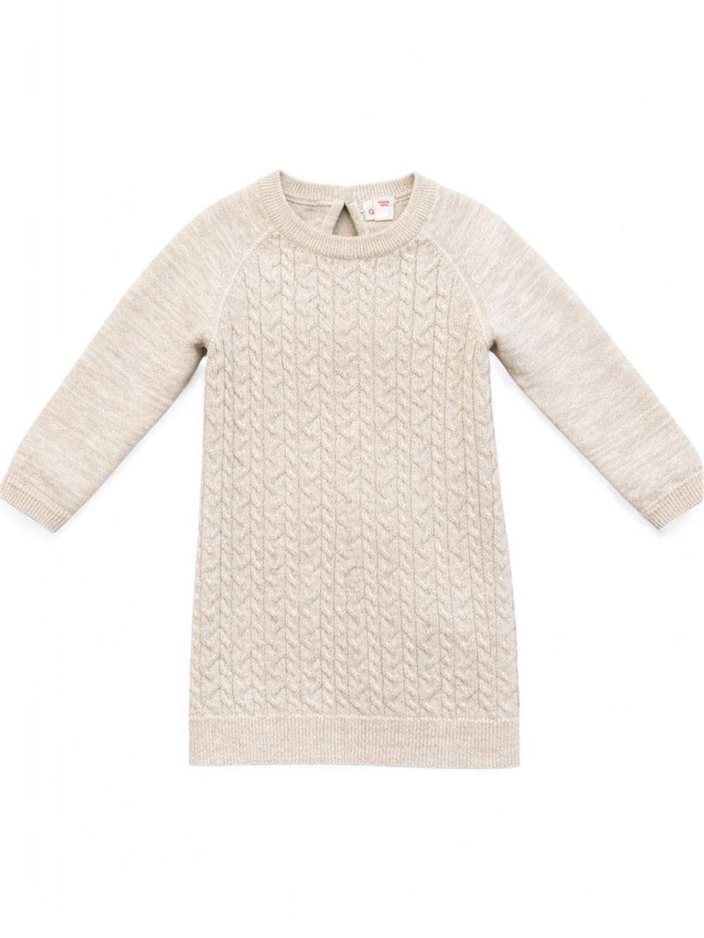Cat & Jack 18M Girls Cream Cable Knit Sweater Dress Gold Thread